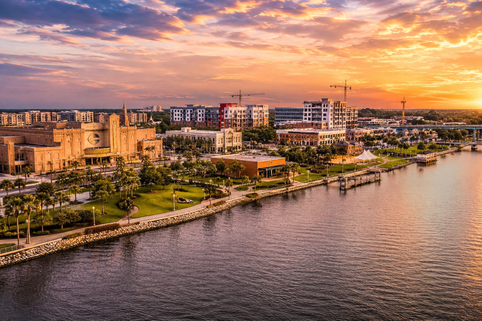 Aerial view of downtown Jacksonville Florida waterfront development and new attractions along the St. Johns River in 2026