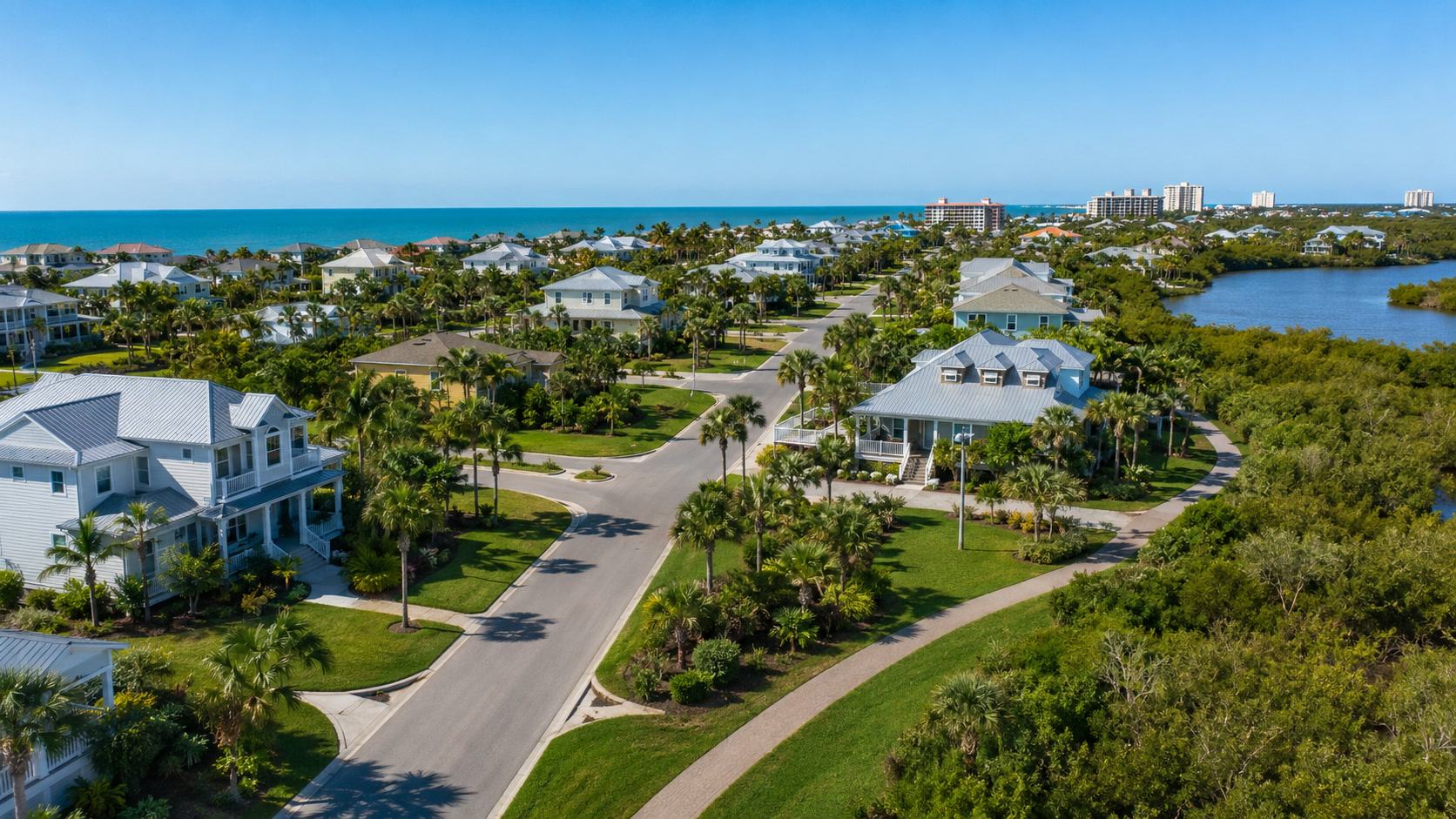 A split view representing Palm Coast and St. Johns County Florida, two Northeast Florida relocation options with different lifestyles and price points
