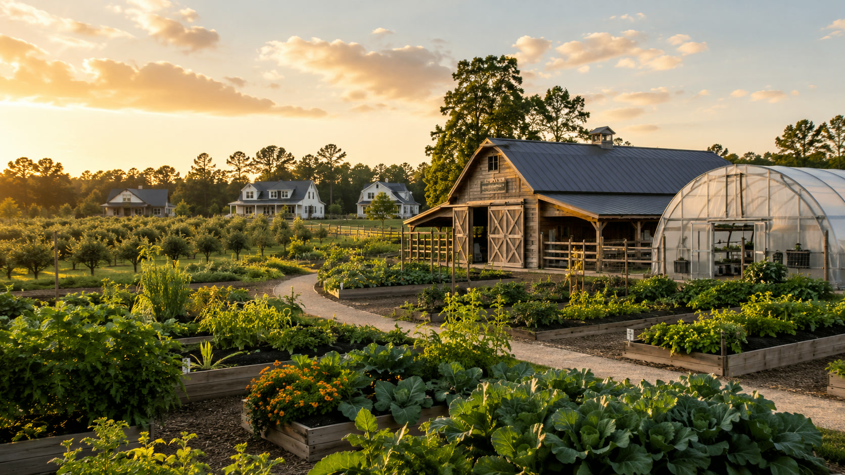 Working farm and community gardens at an agrihood community in Green Cove Springs Clay County Northeast Florida